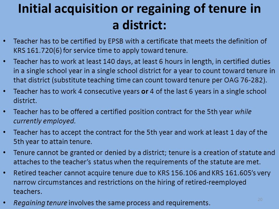 Initial acquisition or regaining of tenure in a district: