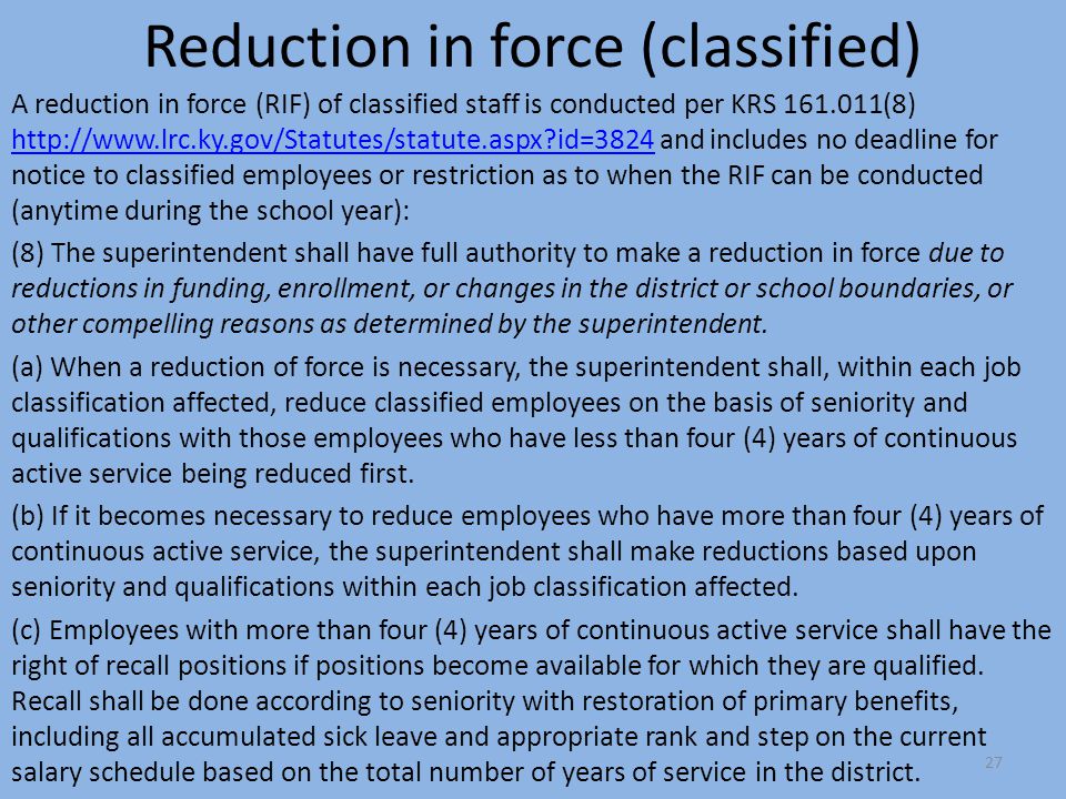 Reduction in force (classified)