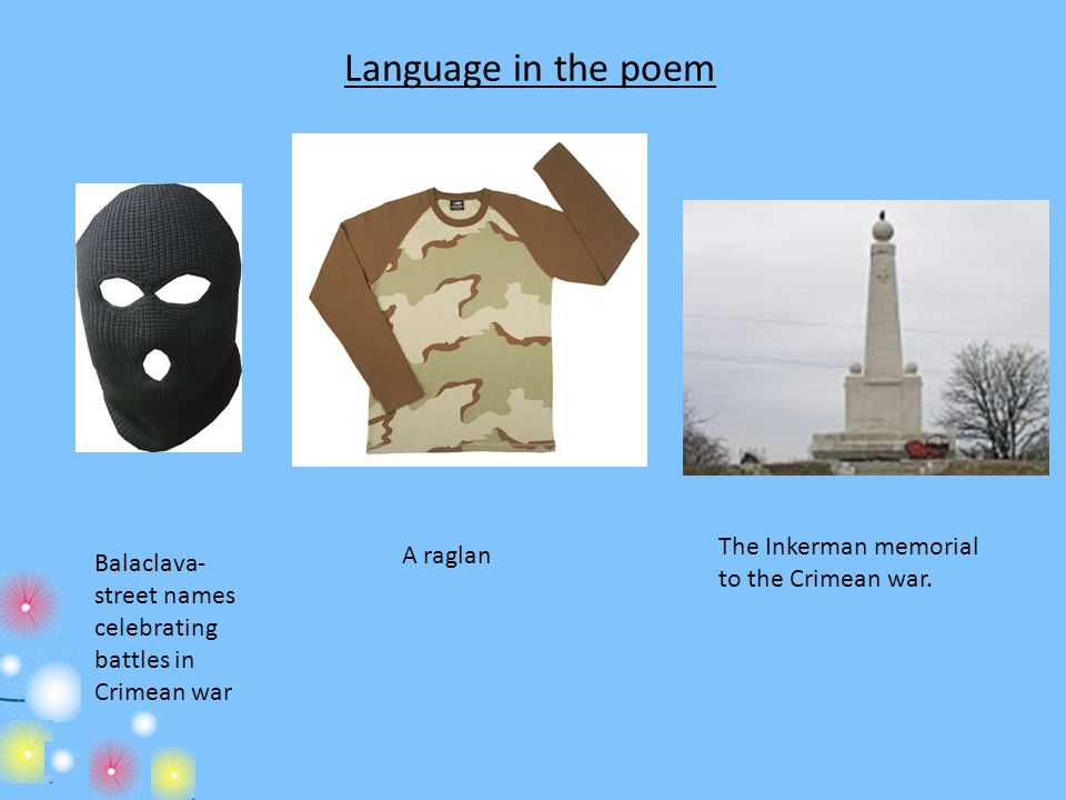 Language in the poem The Inkerman memorial to the Crimean war.