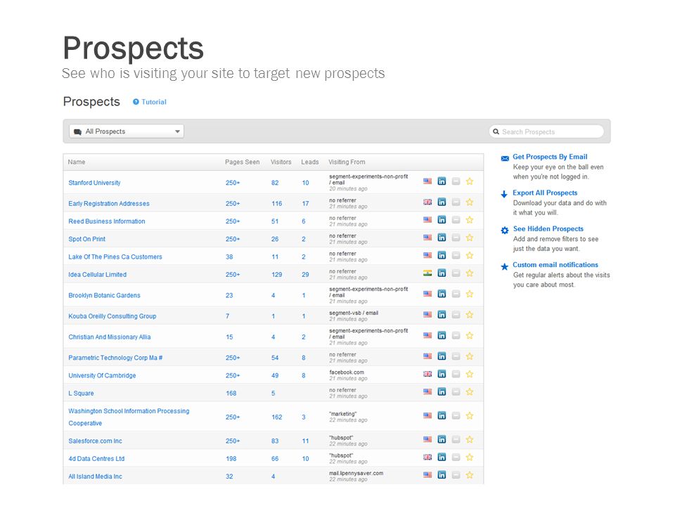 Prospects See who is visiting your site to target new prospects