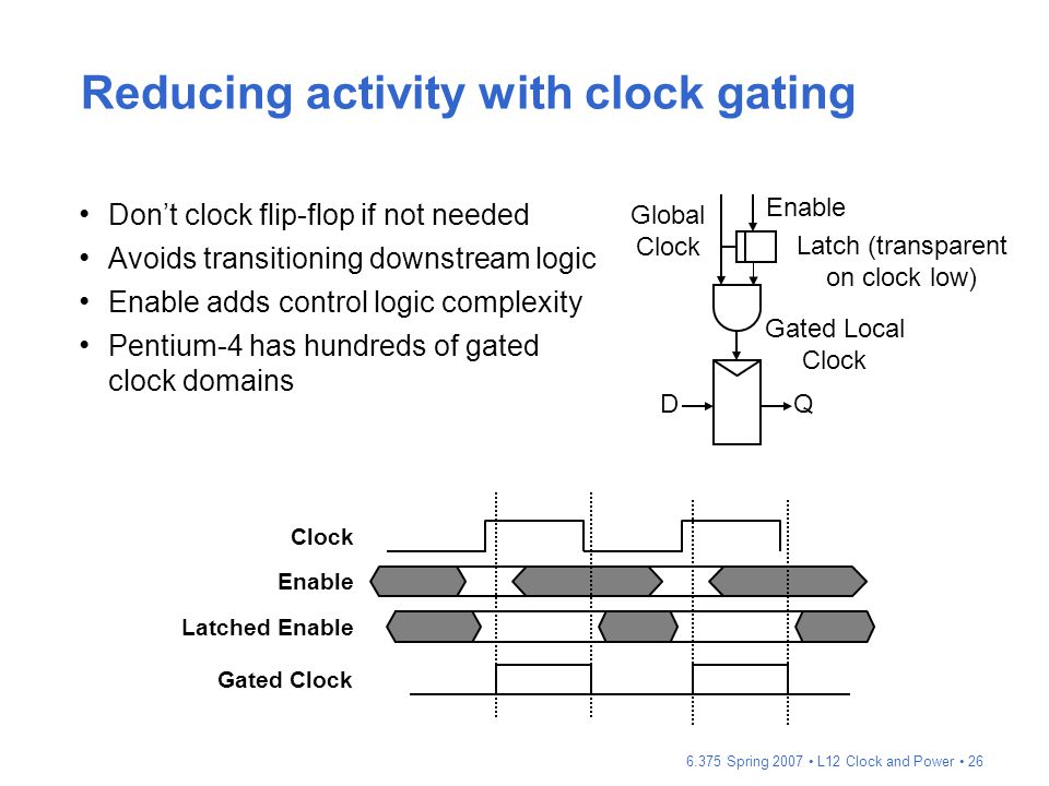 Reducing activity with clock gating