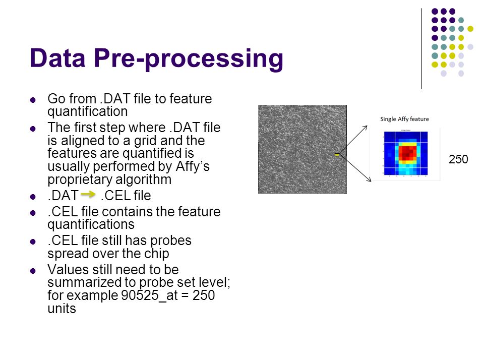 Data Pre-processing Go from .DAT file to feature quantification