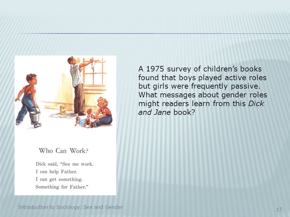 A 1975 survey of children’s books found that boys played active roles but girls were frequently passive. What messages about gender roles might readers learn from this Dick and Jane book