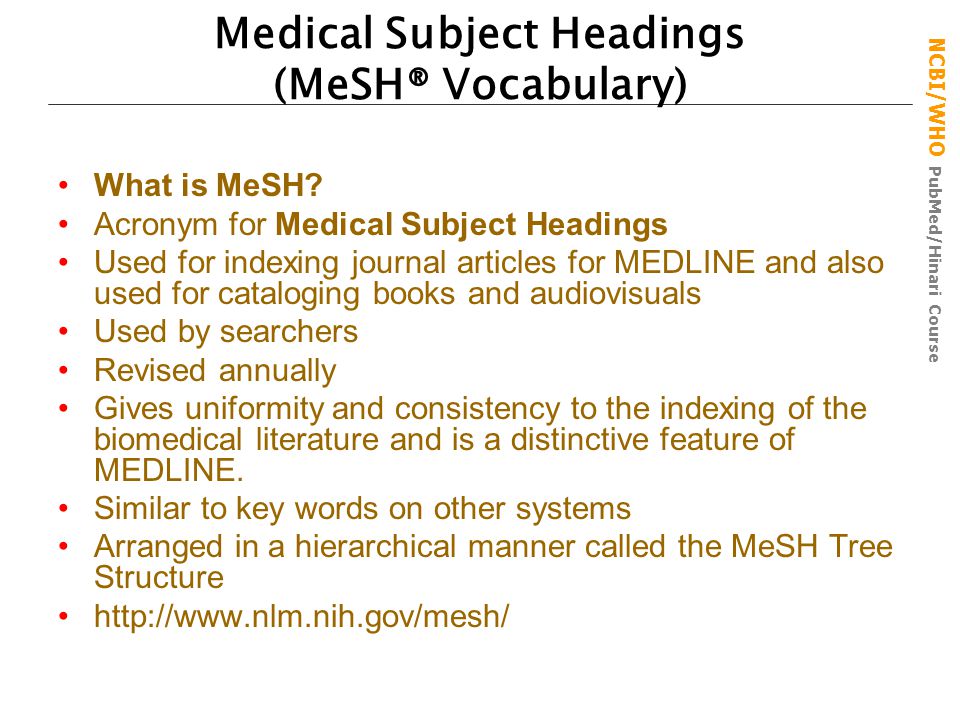MeSH Vocabulary. - ppt video online download