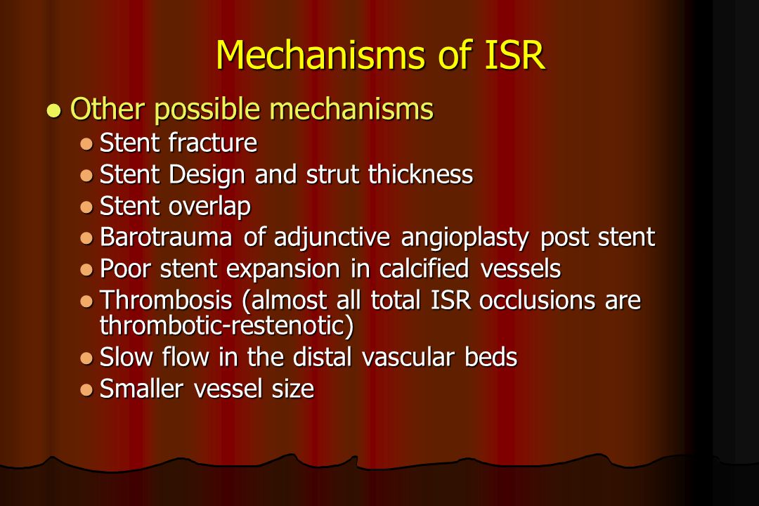 Mechanisms of ISR Other possible mechanisms Stent fracture