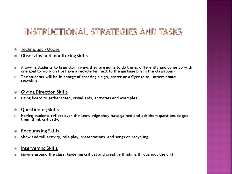 INSTRUCTIONAL STRATEGIES AND TASKS