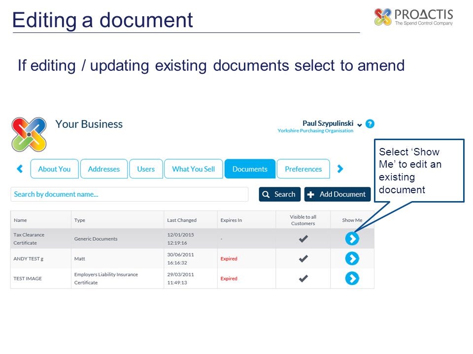 Editing a document If editing / updating existing documents select to amend.