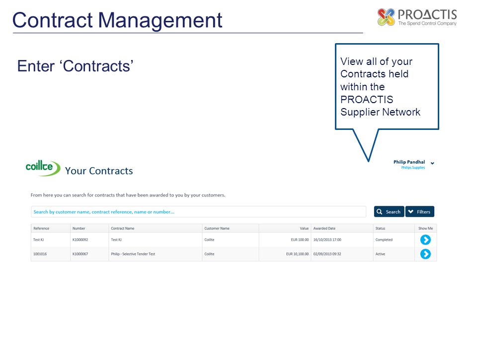 Contract Management Enter ‘Contracts’