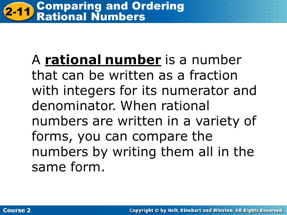 Course Comparing and Ordering Rational Numbers.