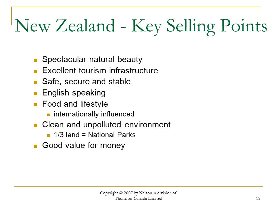 New Zealand - Key Selling Points
