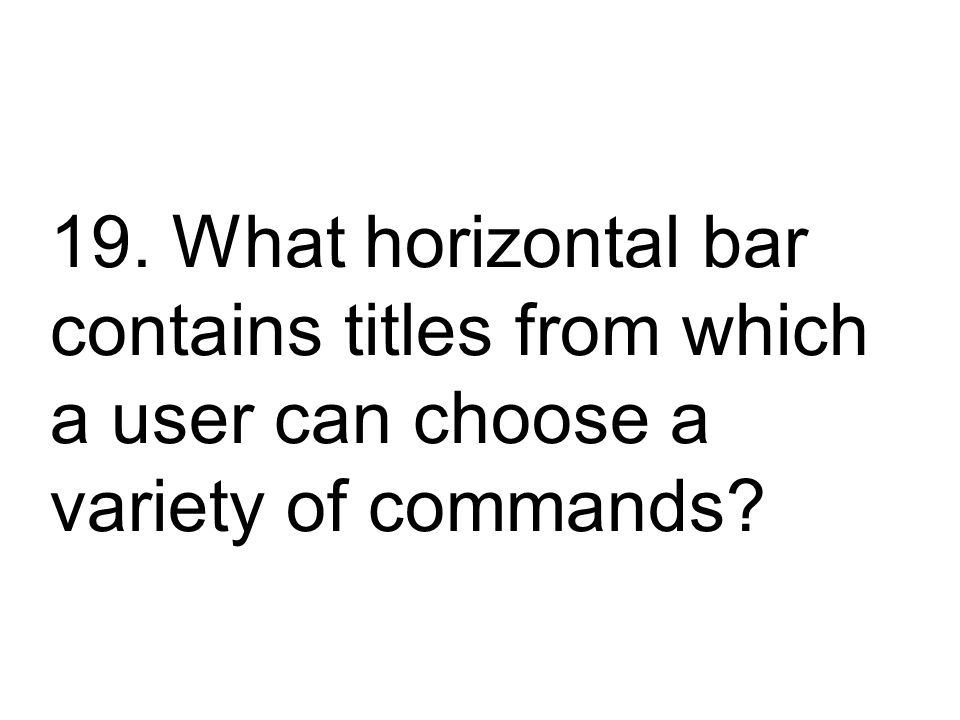 19. What horizontal bar contains titles from which a user can choose a variety of commands