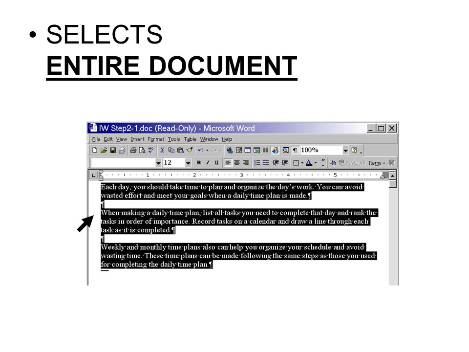 SELECTS ENTIRE DOCUMENT