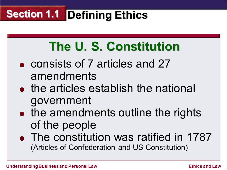 The U. S. Constitution consists of 7 articles and 27 amendments