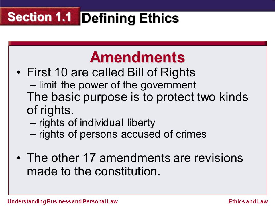 Amendments First 10 are called Bill of Rights