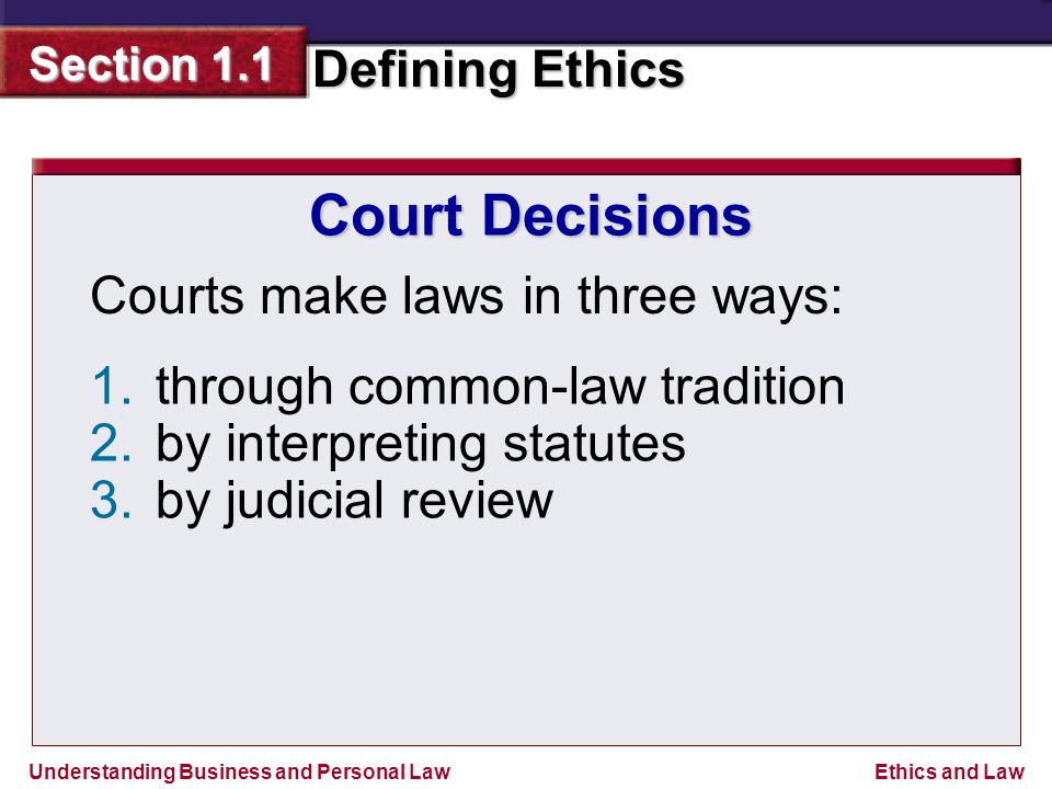 Court Decisions Courts make laws in three ways:
