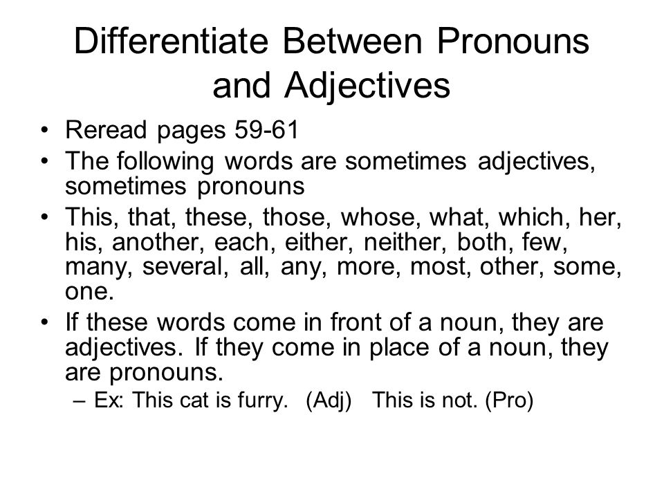 Differentiate Between Pronouns and Adjectives