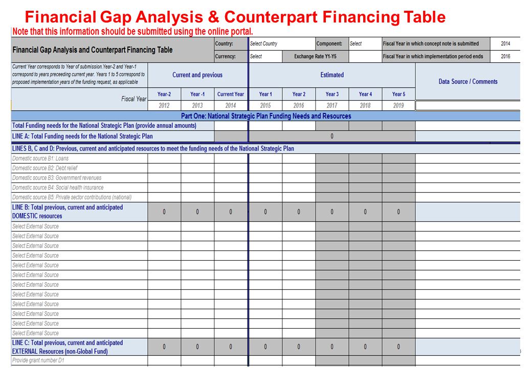 Financial Gap Analysis & Counterpart Financing Table