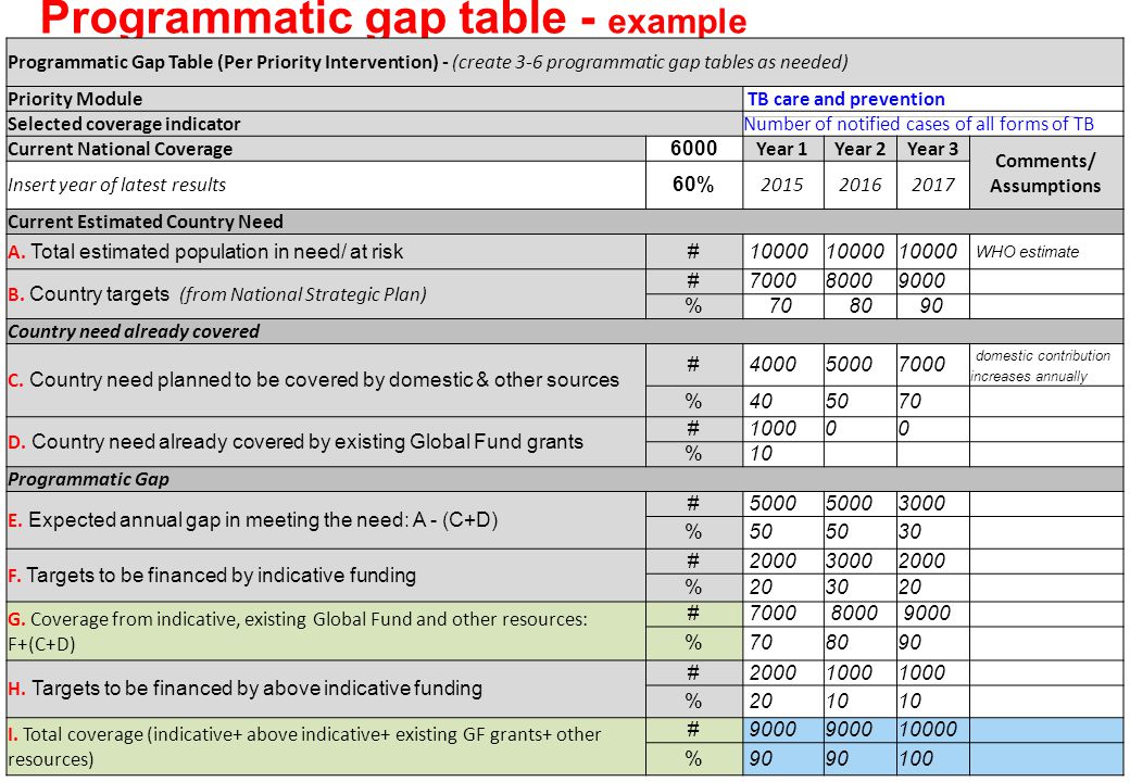 Programmatic gap table - example