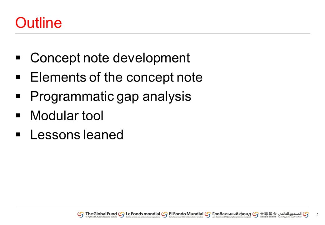 Outline Concept note development Elements of the concept note