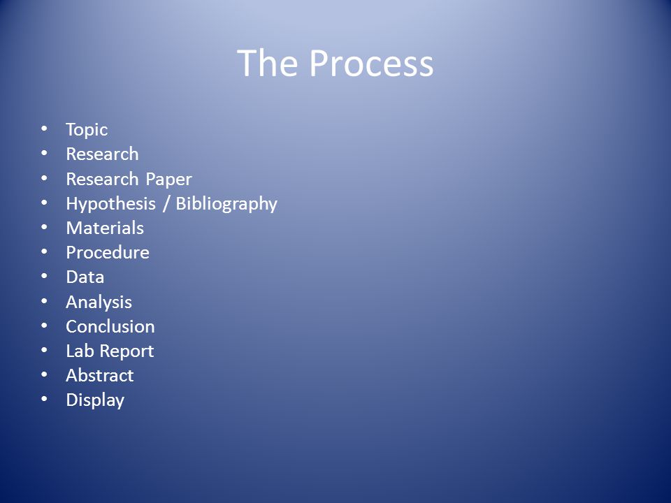 The Process Topic Research Research Paper Hypothesis / Bibliography