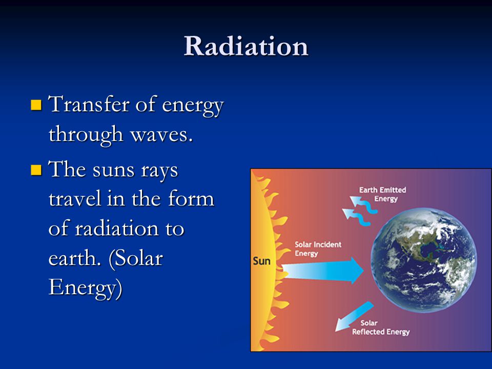 Radiation Transfer of energy through waves.