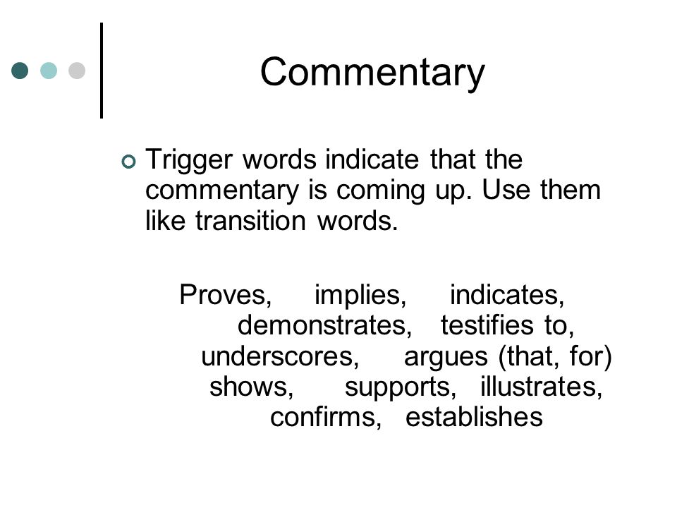 transition words for commentary