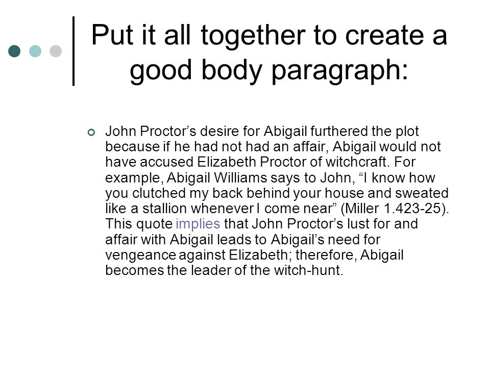 Put it all together to create a good body paragraph: