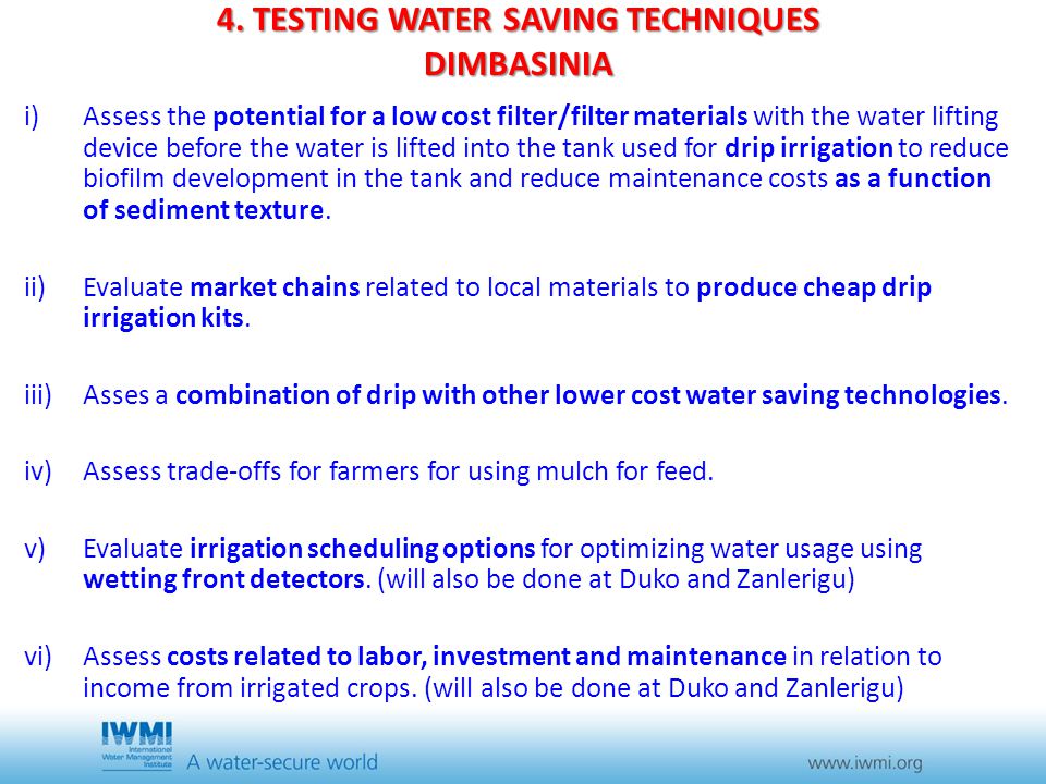 4. TESTING WATER SAVING TECHNIQUES DIMBASINIA