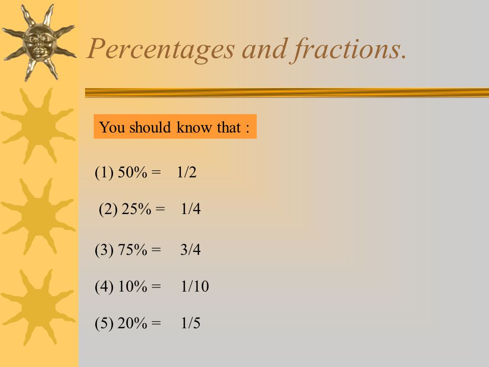 Percentages and fractions.