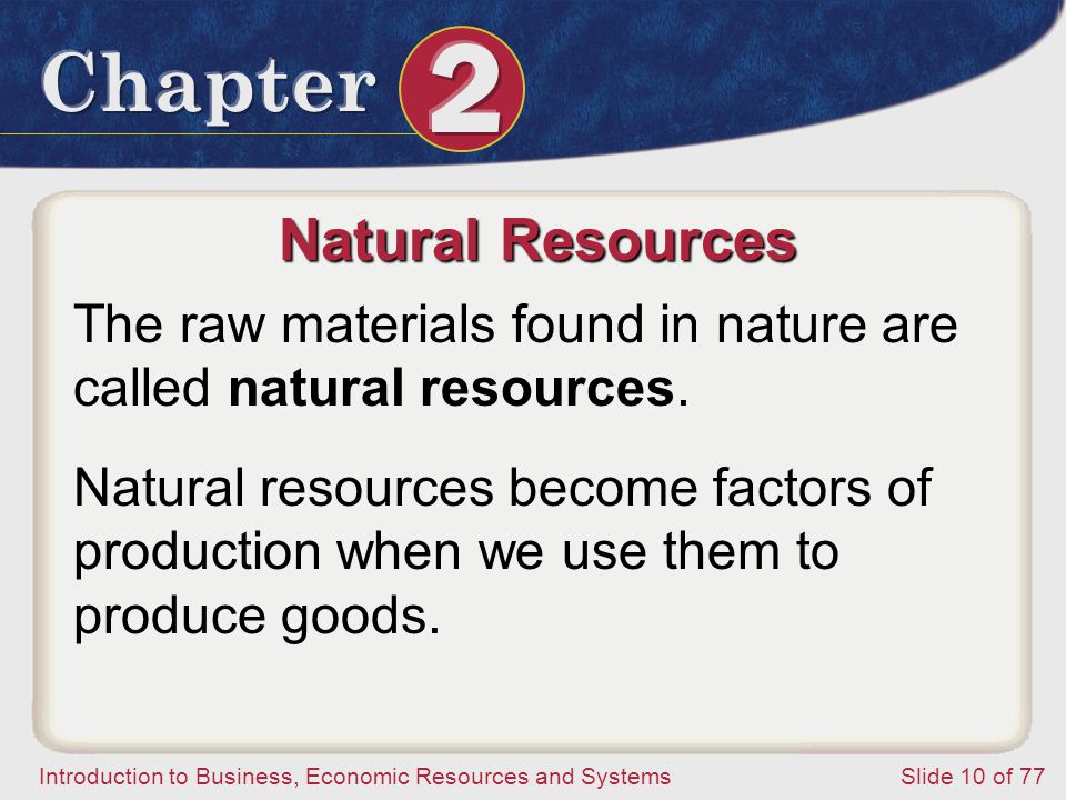 Natural Resources The raw materials found in nature are called natural resources.