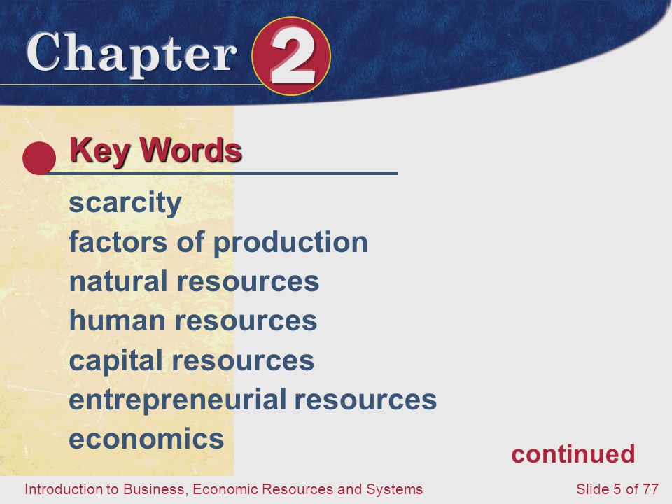 Key Words scarcity factors of production natural resources