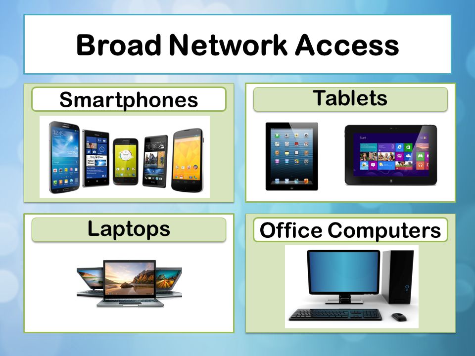 Broad Network Access Tablets Smartphones Laptops Office Computers