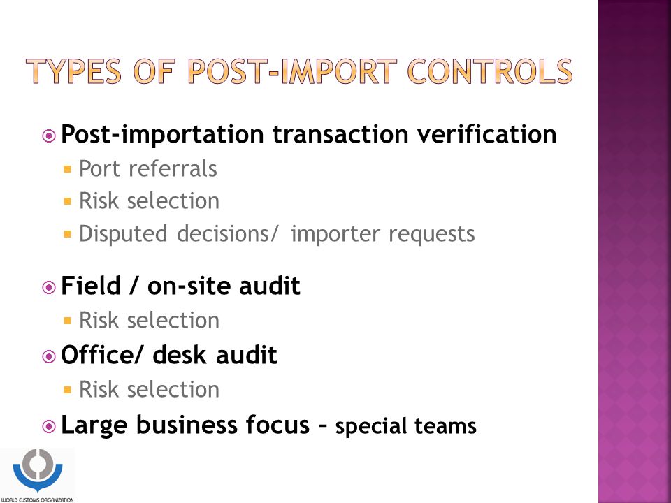 Types of post-import controls