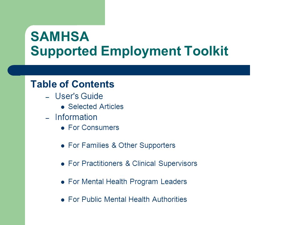 SAMHSA Supported Employment Toolkit