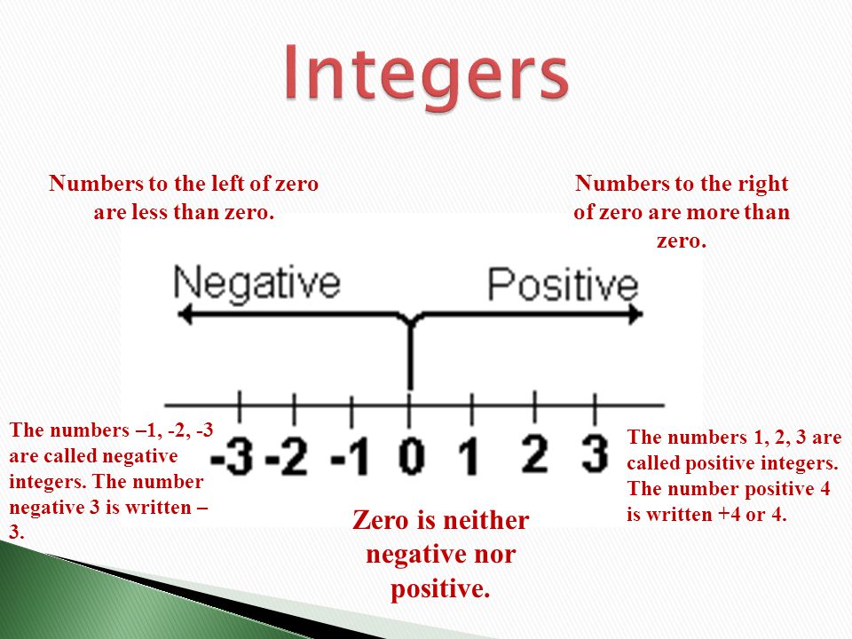 Integers Zero is neither negative nor positive.
