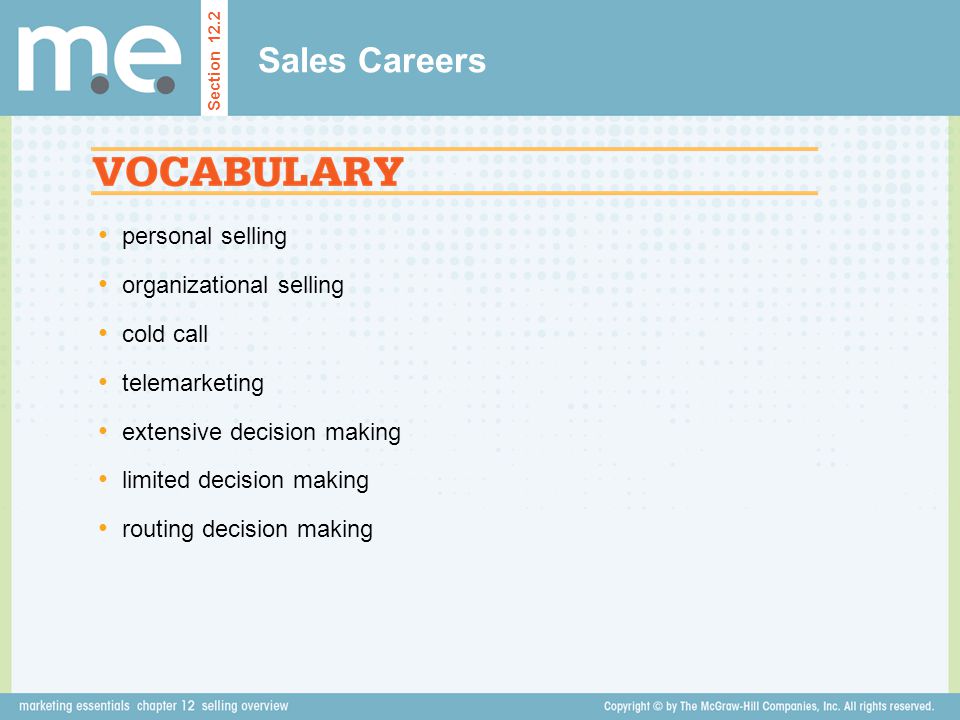 Sales Careers personal selling organizational selling cold call