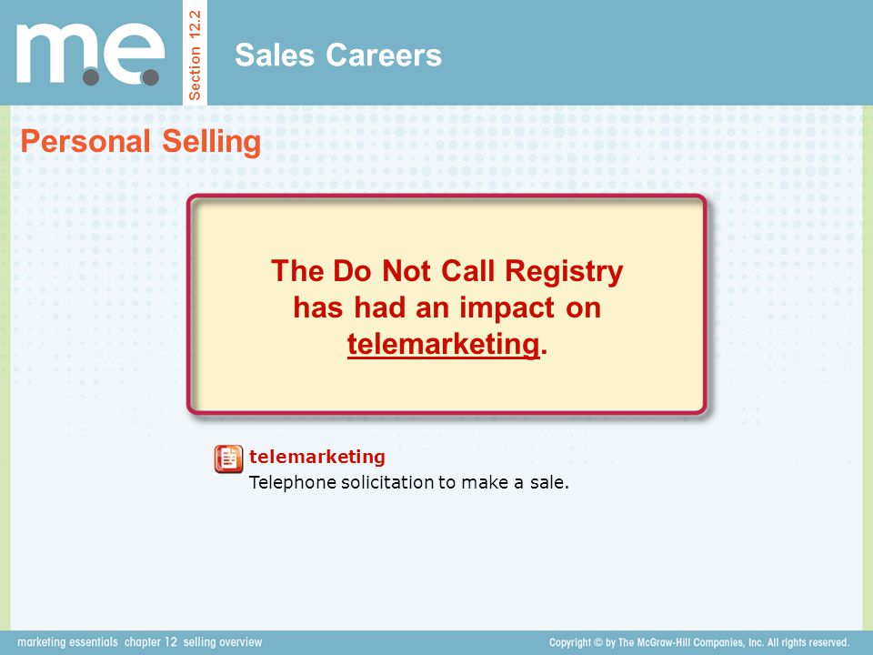 The Do Not Call Registry has had an impact on telemarketing.