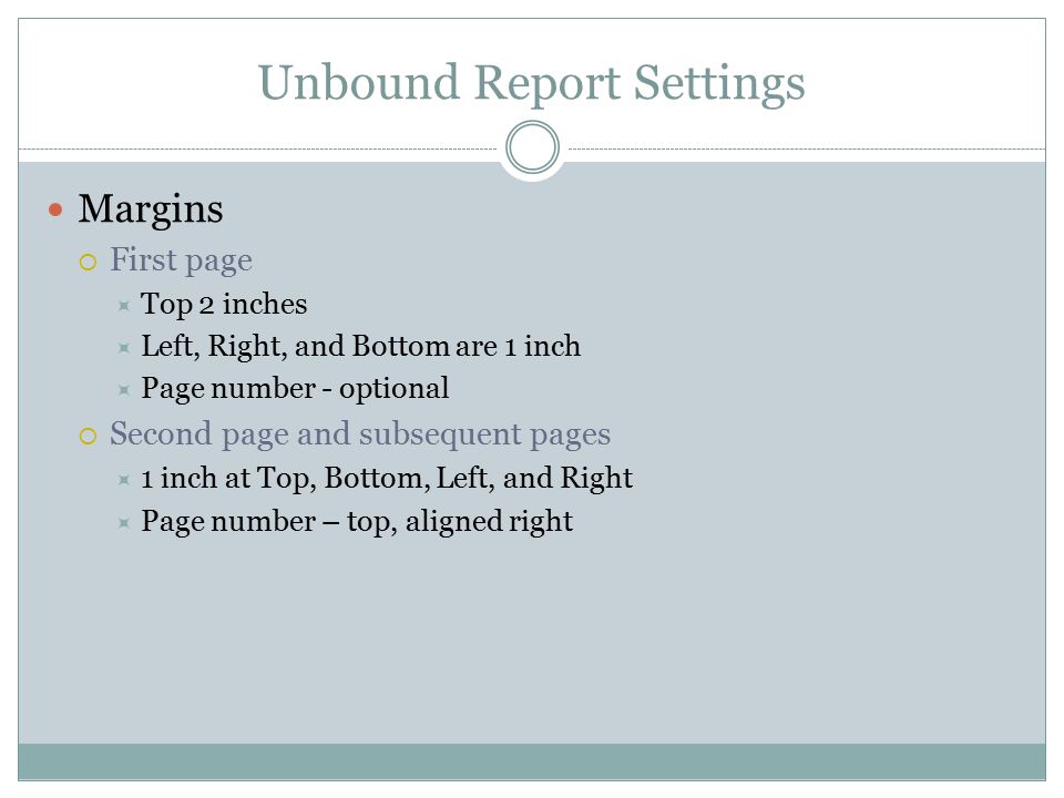 Unbound Report Settings