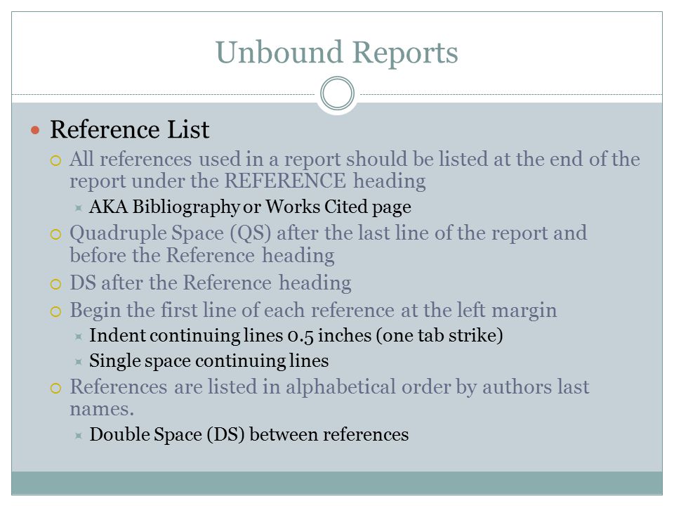 Unbound Reports Reference List