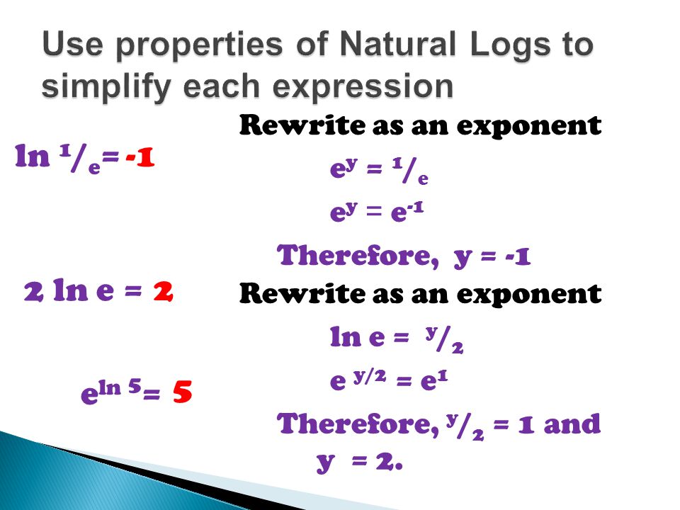 Use properties of Natural Logs to simplify each expression