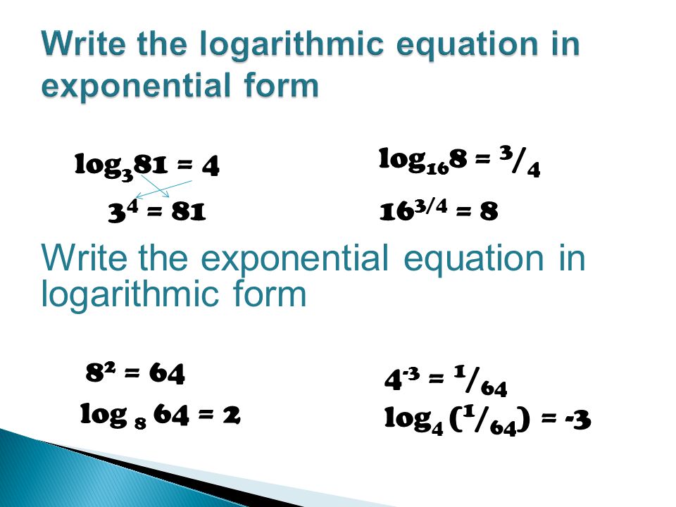 Write the logarithmic equation in exponential form