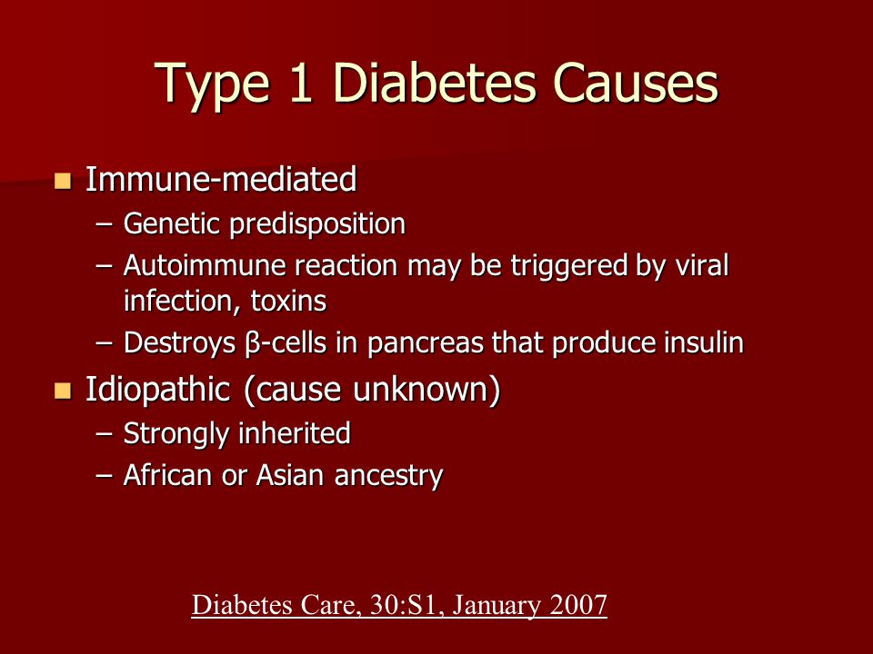 Type 1 Diabetes Causes Immune-mediated Idiopathic (cause unknown)