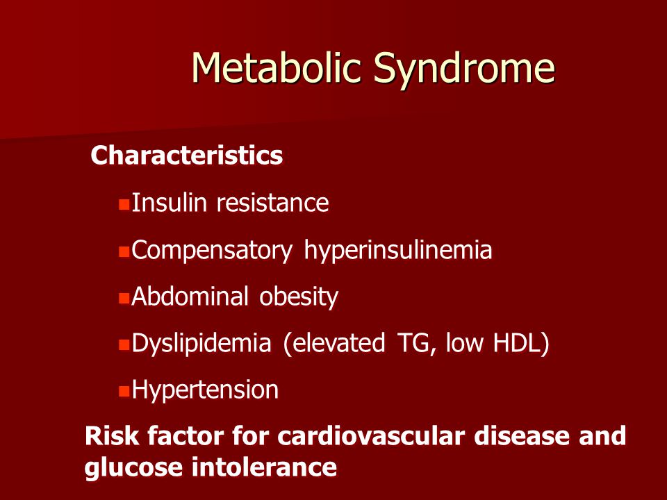 Metabolic Syndrome Characteristics Insulin resistance