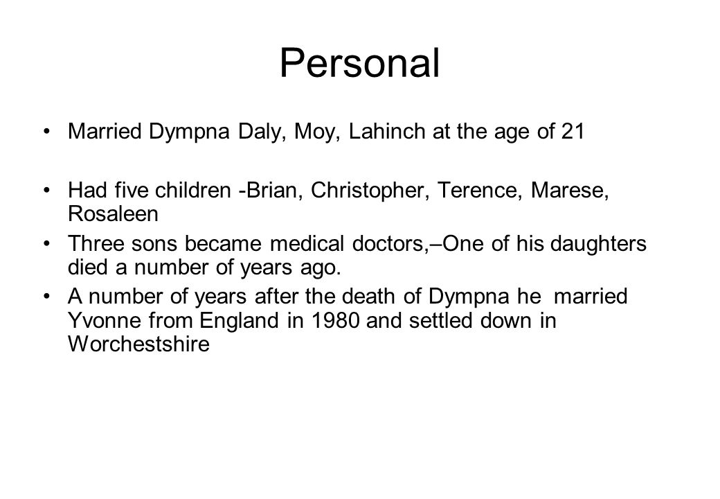 Personal Married Dympna Daly, Moy, Lahinch at the age of 21