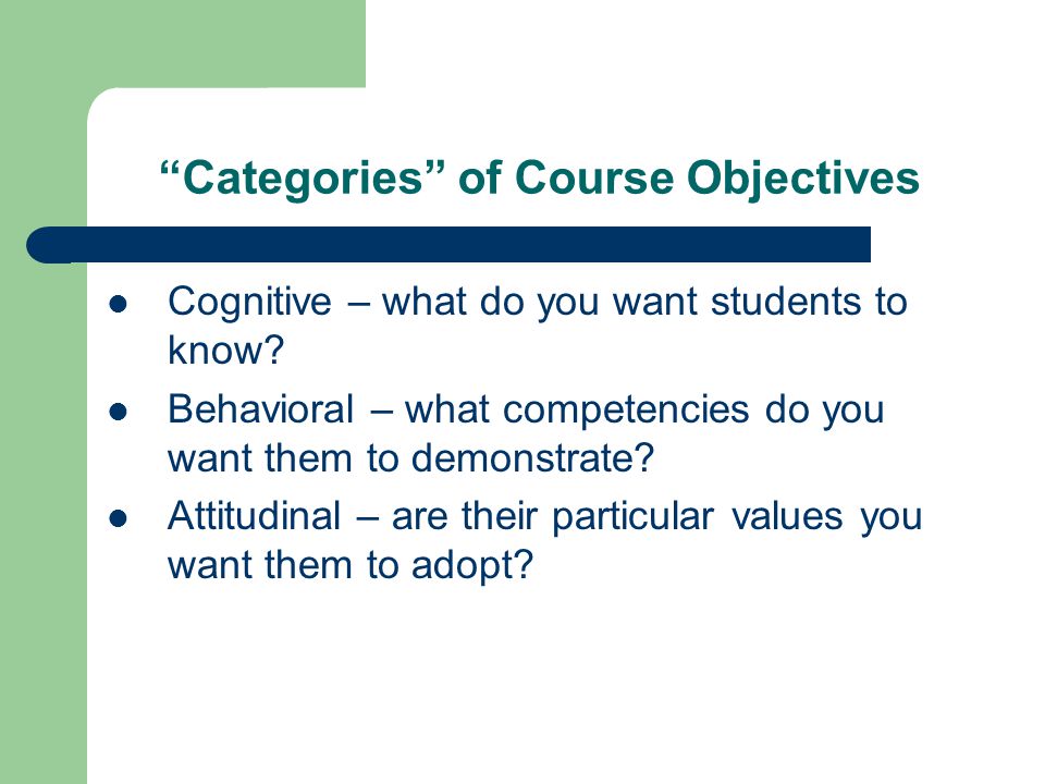 Categories of Course Objectives