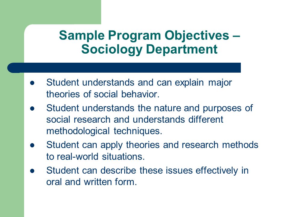 Sample Program Objectives – Sociology Department