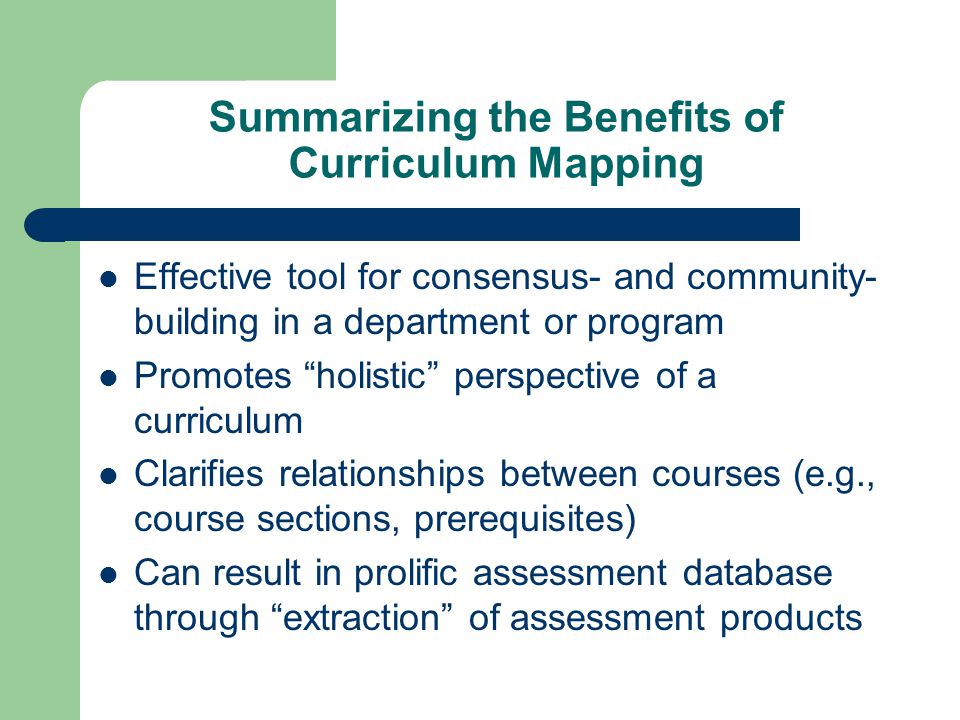 Summarizing the Benefits of Curriculum Mapping