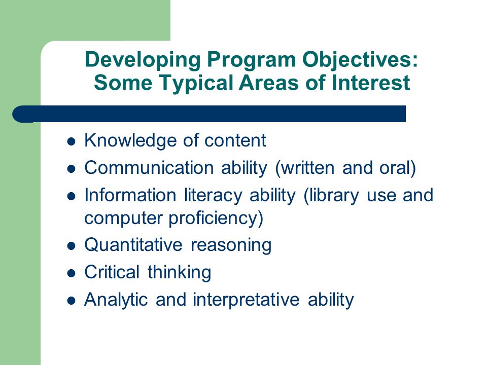 Developing Program Objectives: Some Typical Areas of Interest