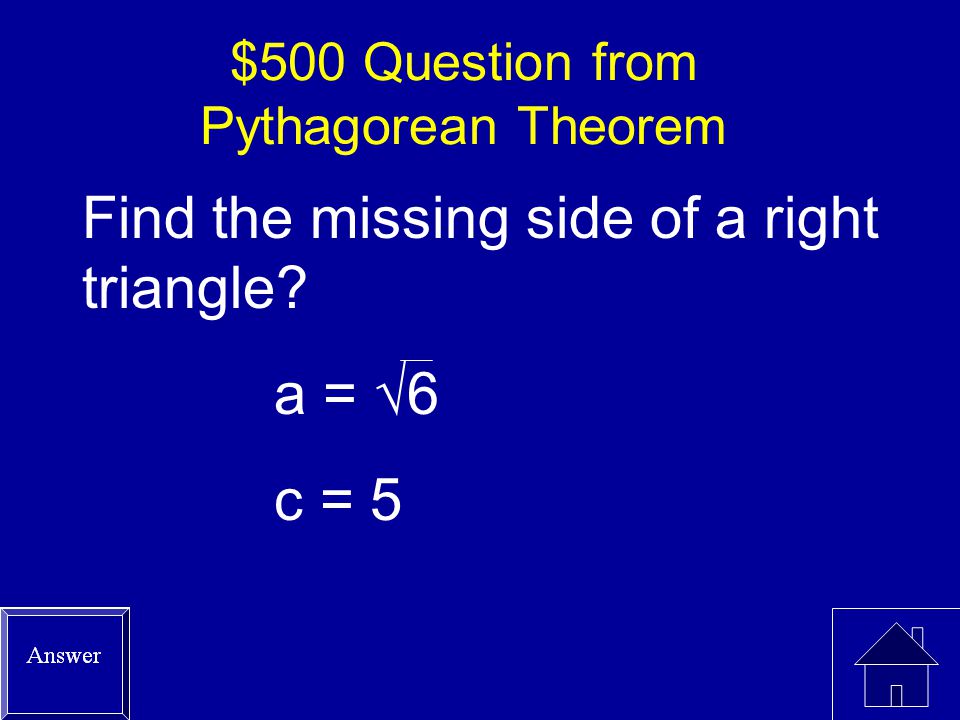 $500 Question from Pythagorean Theorem