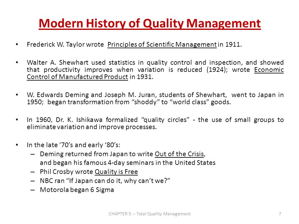 Modern History of Quality Management
